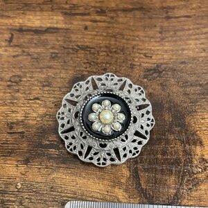 1928 Silver and Black Brooch with Pearl Details